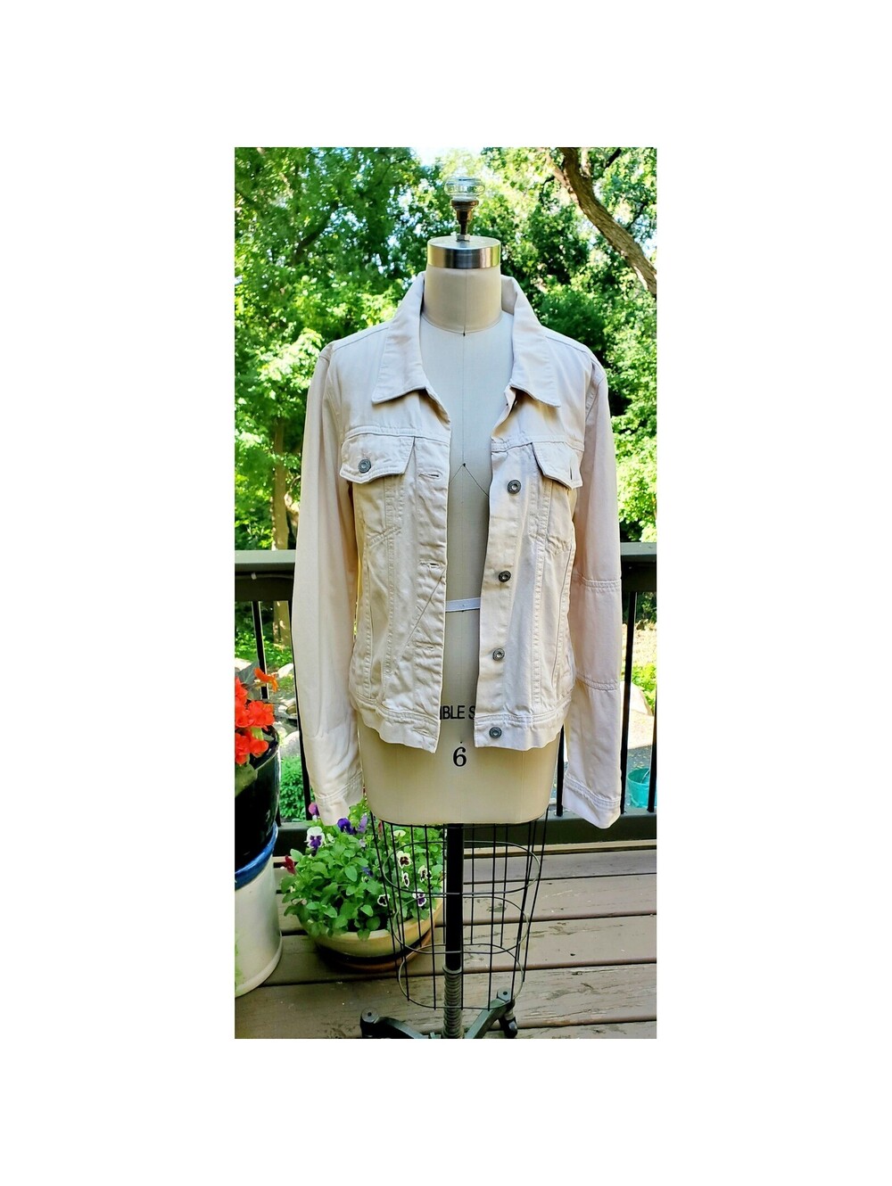 We The Free Free People Cream Denim Trucker Jacket Womens Large Off-White Boho